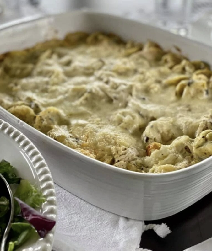 Pesto Chicken Tortellini Bake